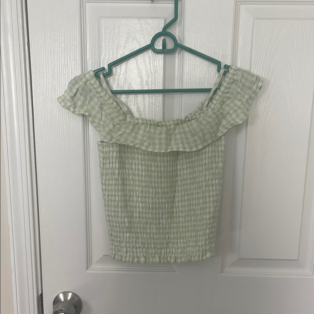 Abercrombie & Fitch Green Smocked Ruffled Tank Top